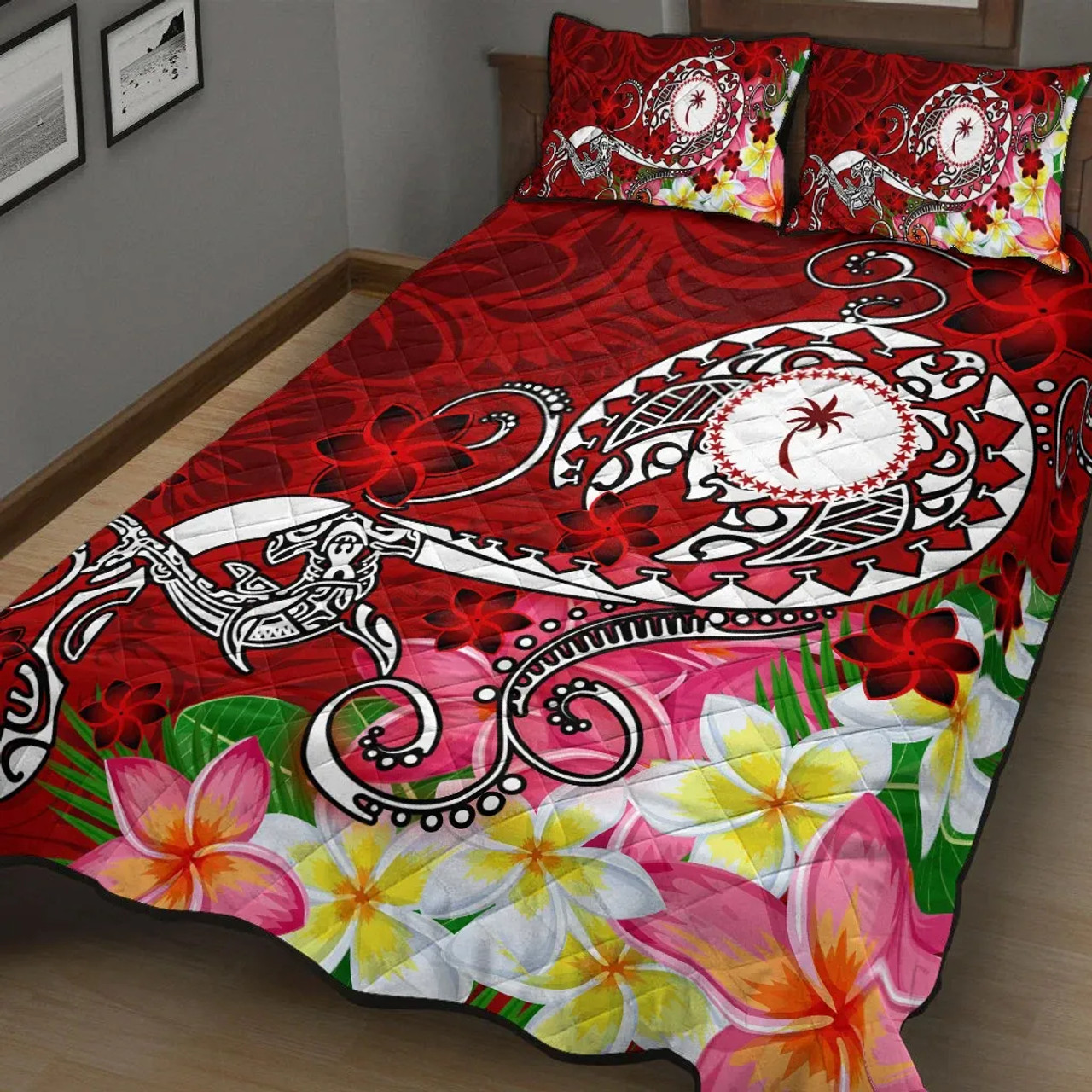 Kosrae Quilt Bed Set - Turtle Plumeria (Red) 5