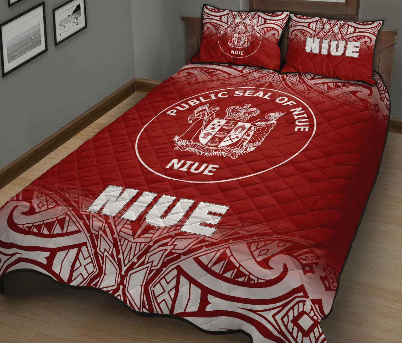 Niue Quilt Bed Set - Niue Coat Of Arms Polynesian Tattoo Fog Red Style 3