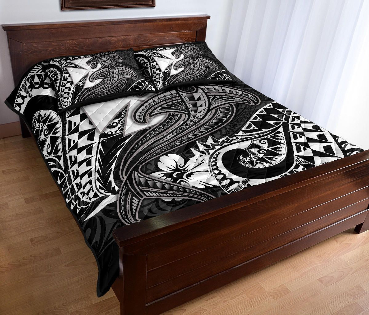 Polynesian Wallis and Futuna Quilt Bed Set - White Shark Polynesian Tattoo 3