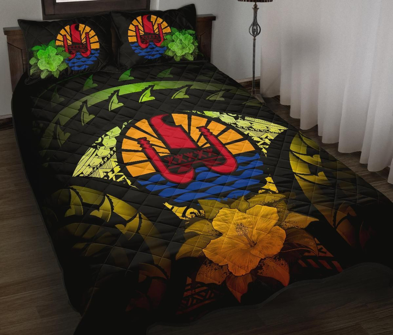 Tahiti Polynesian Quilt Bed Set Hibiscus Reggae 1