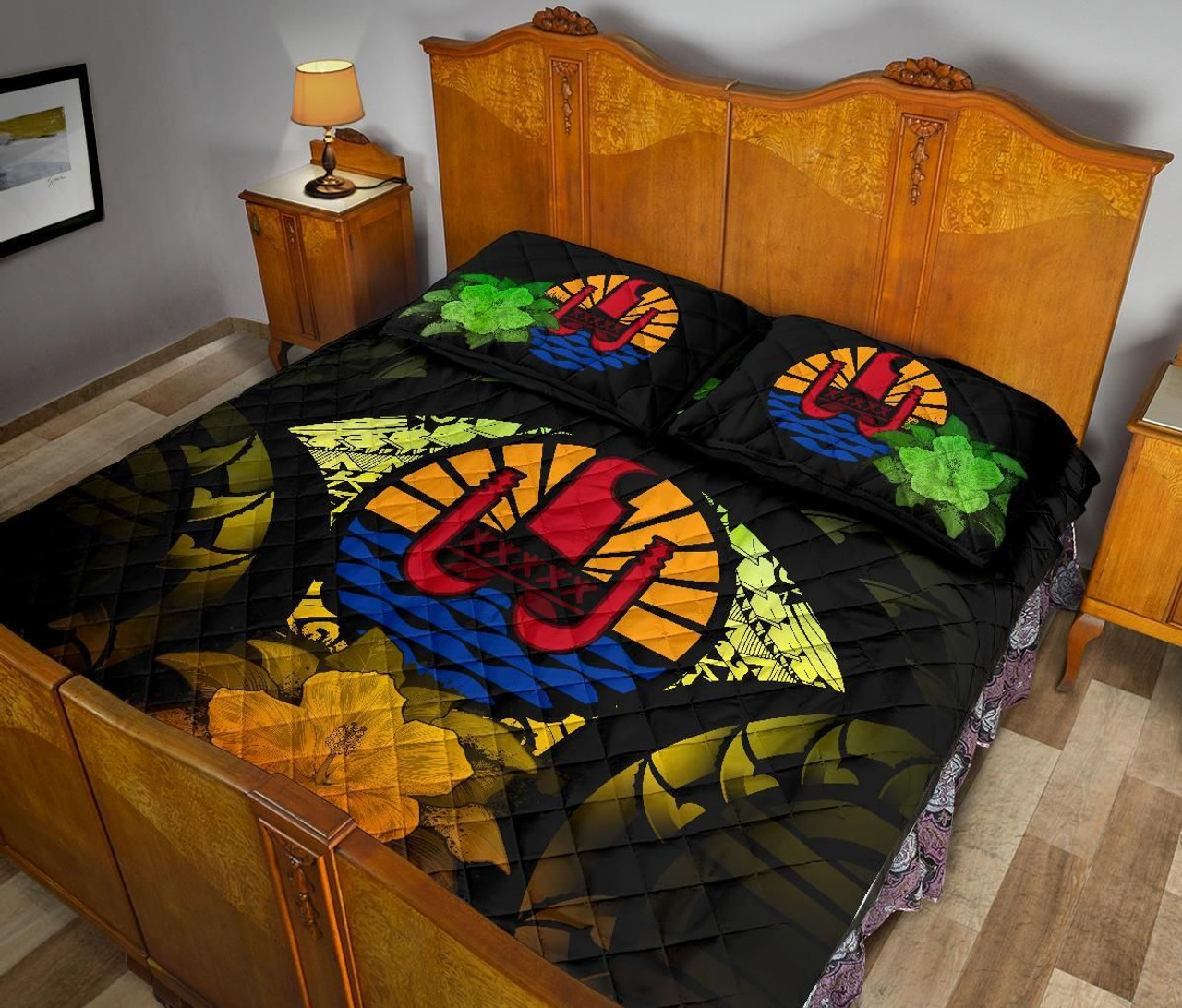 Tahiti Polynesian Quilt Bed Set Hibiscus Reggae 4