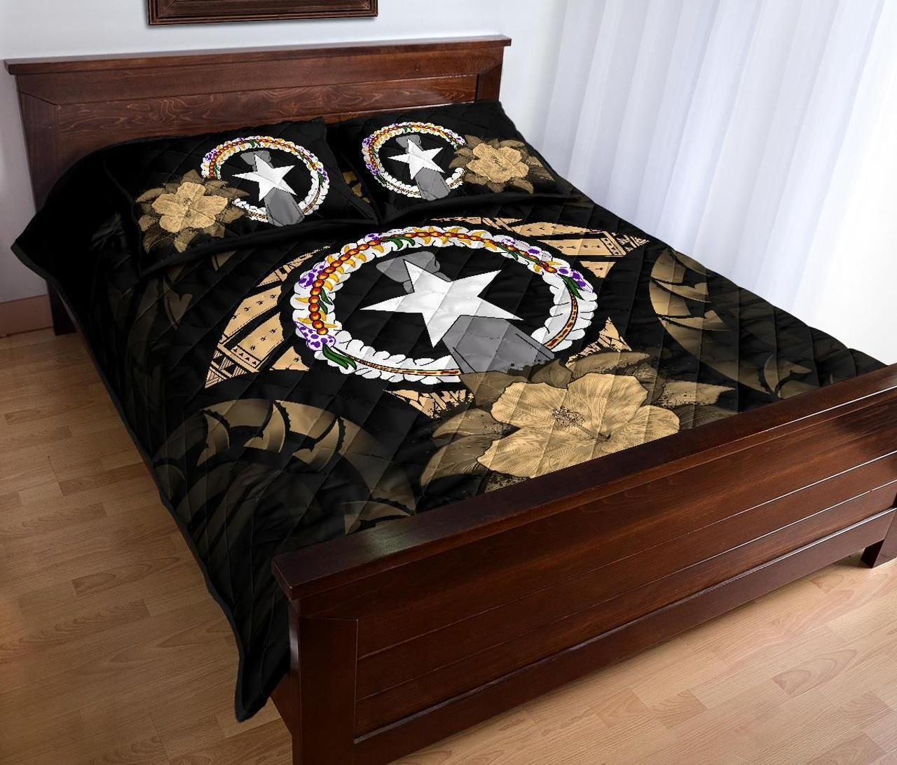 Northern Mariana Islands Polynesian Quilt Bed Set Hibiscus Gold 3