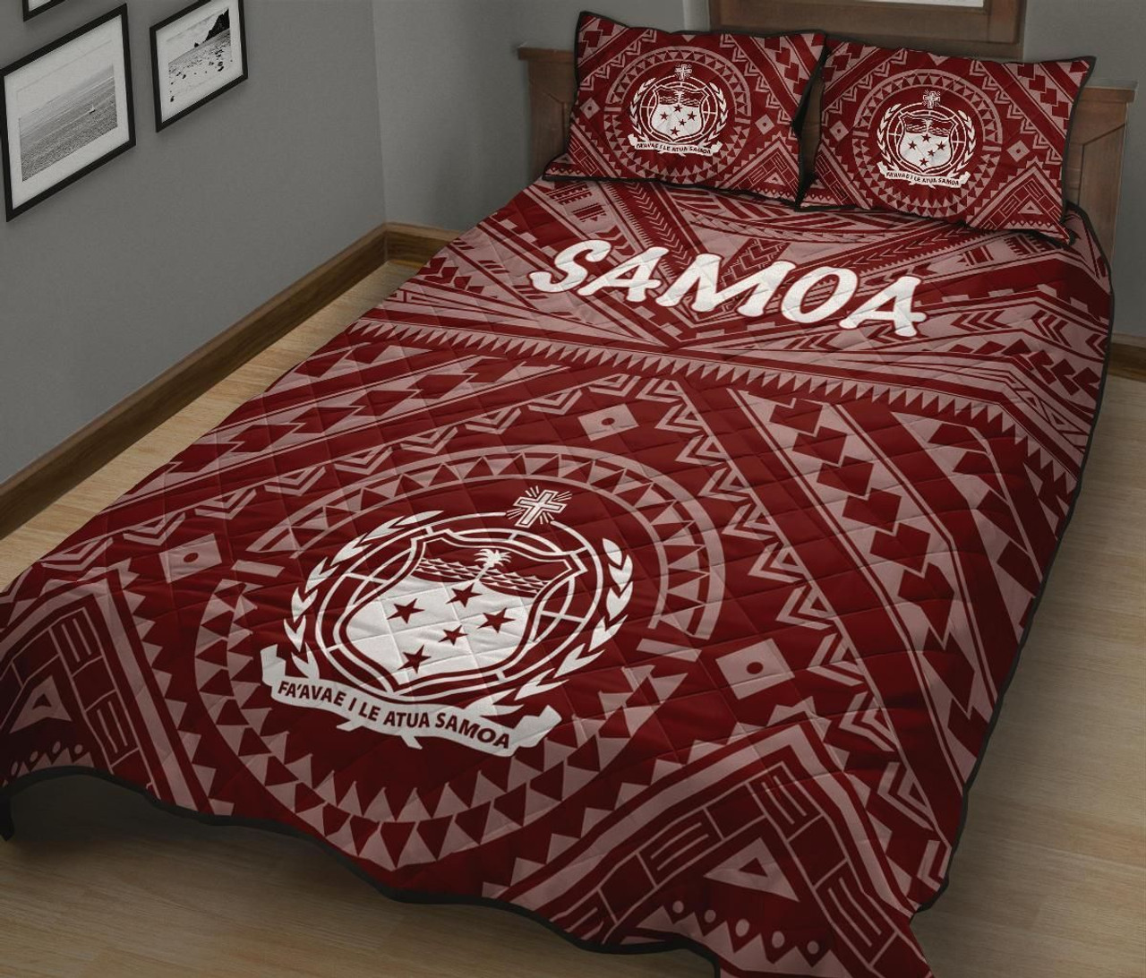 Samoa Quilt Bed Set - Samoa Seal In Polynesian Tattoo Style (Red) 2