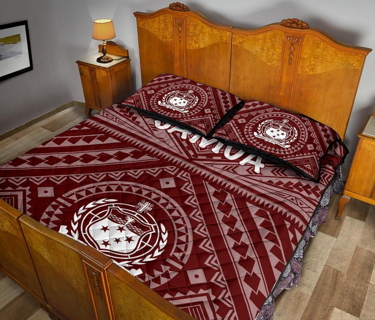 Samoa Quilt Bed Set - Samoa Seal In Polynesian Tattoo Style (Red) 4