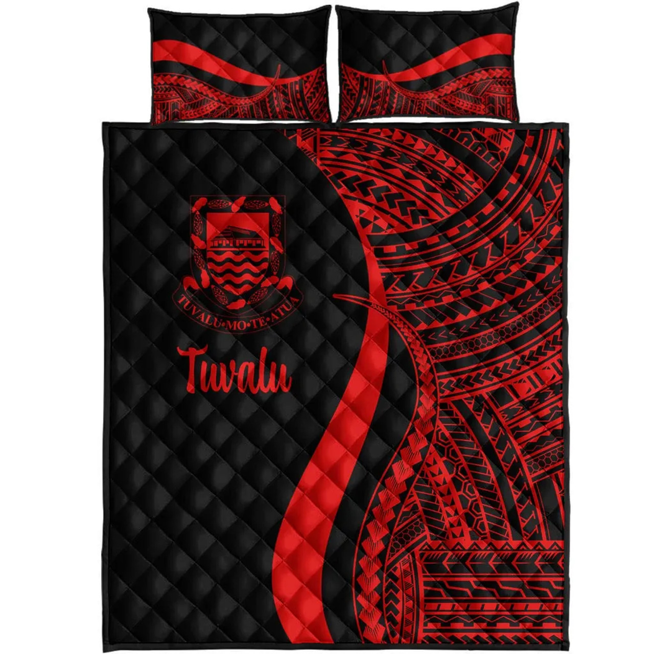 Tuvalu Quilt Bet Set - Red Polynesian Tentacle Tribal Pattern 5