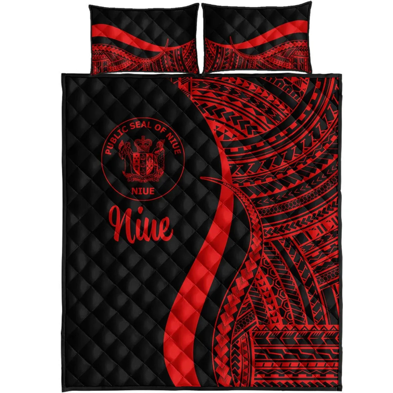 Niue Quilt Bet Set - Red Polynesian Tentacle Tribal Pattern 5