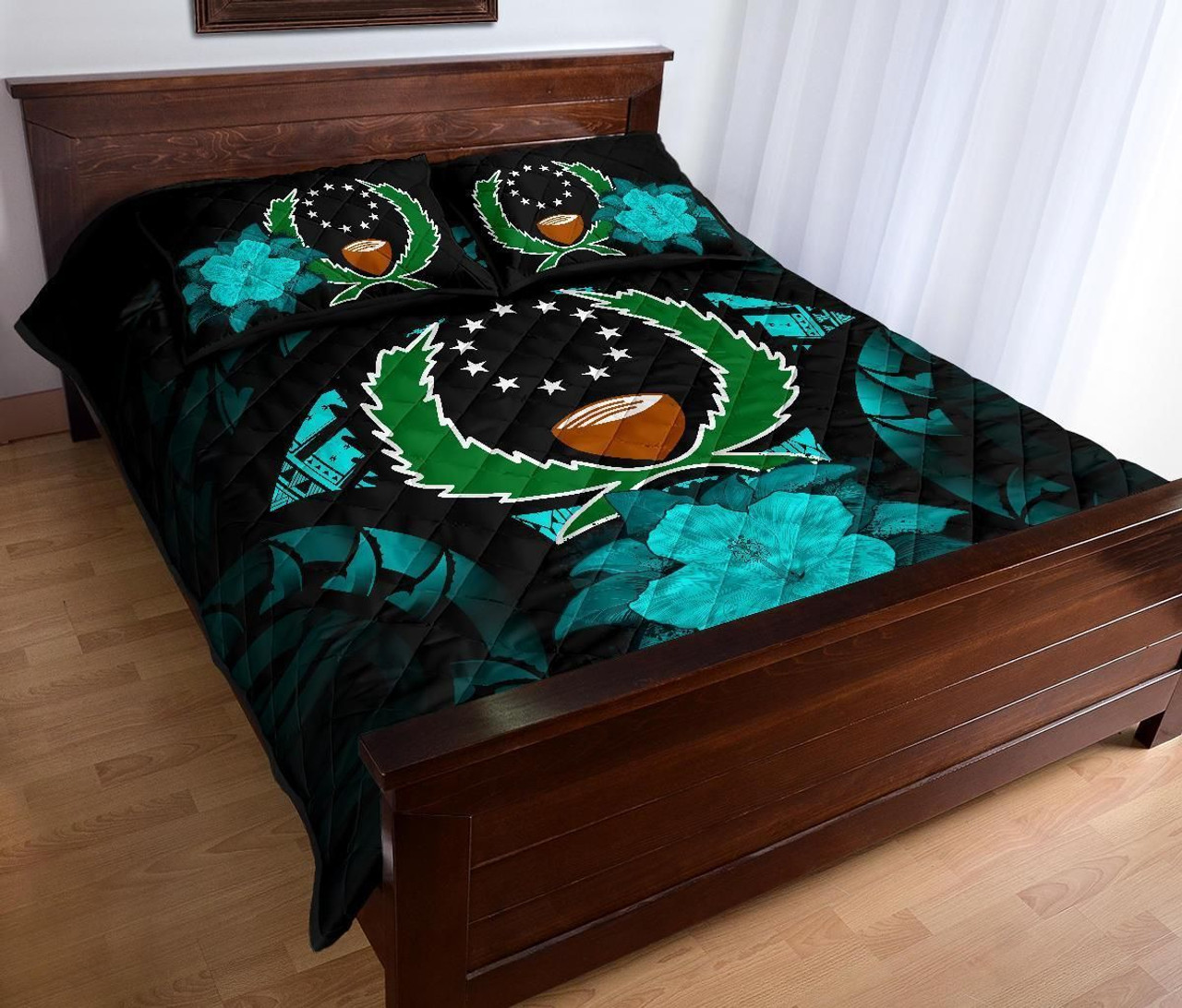 Pohnpei Polynesian Quilt Bed Set Hibiscus Turquoise 3