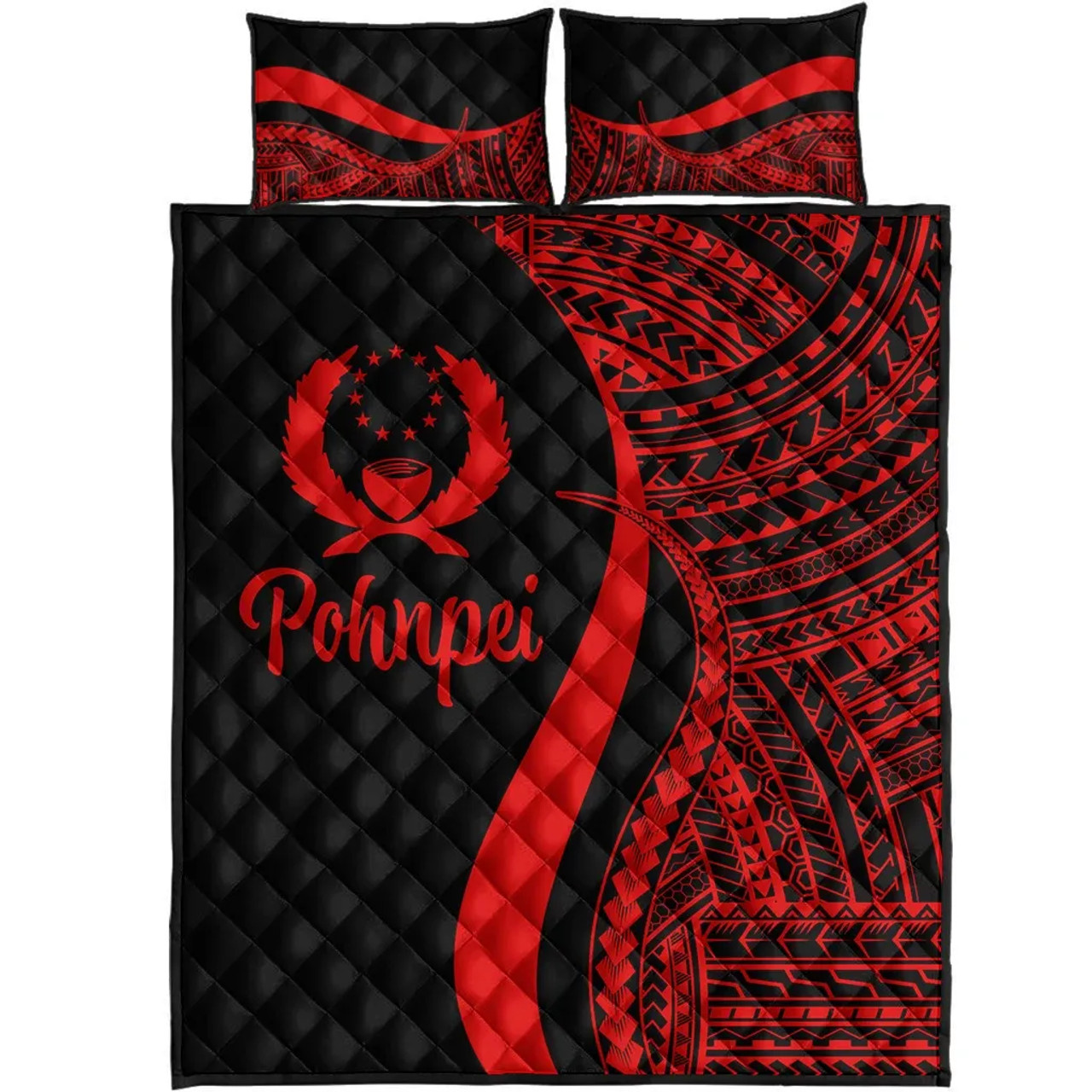 Pohnpei Quilt Bet Set - Red Polynesian Tentacle Tribal Pattern 5