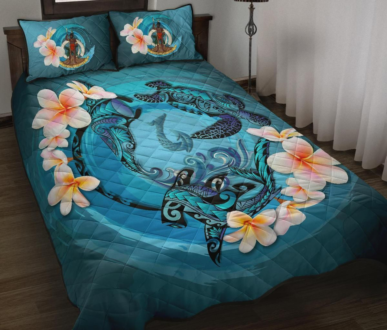 Vanuatu Polynesian Quilt Bed Set - Blue Plumeria Animal Tattoo 1