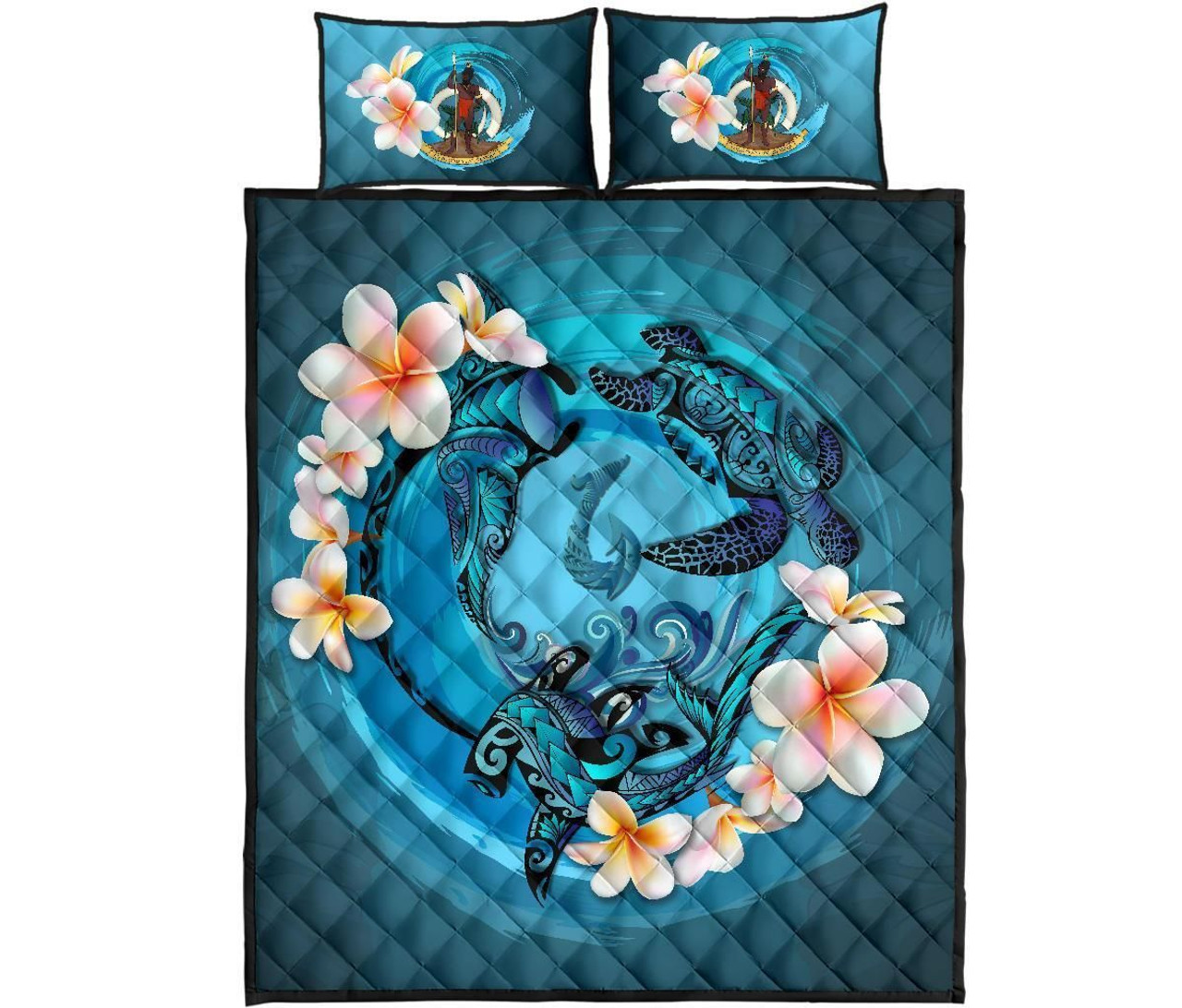 Vanuatu Polynesian Quilt Bed Set - Blue Plumeria Animal Tattoo 5