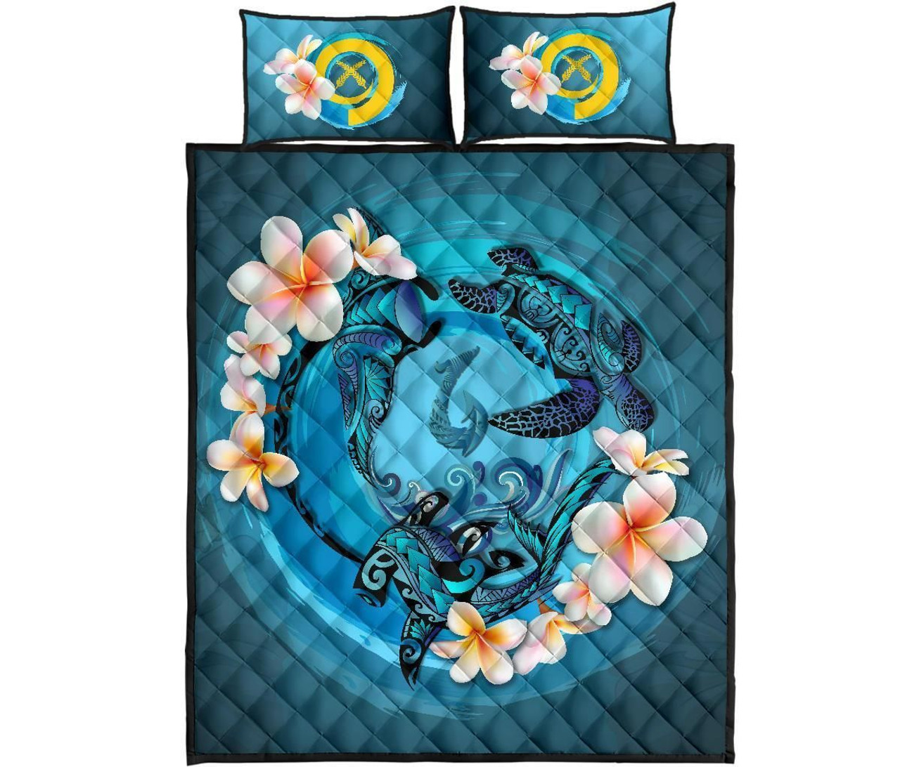 Vanuatu Polynesian Quilt Bed Set - Blue Plumeria Animal Tattoo 5