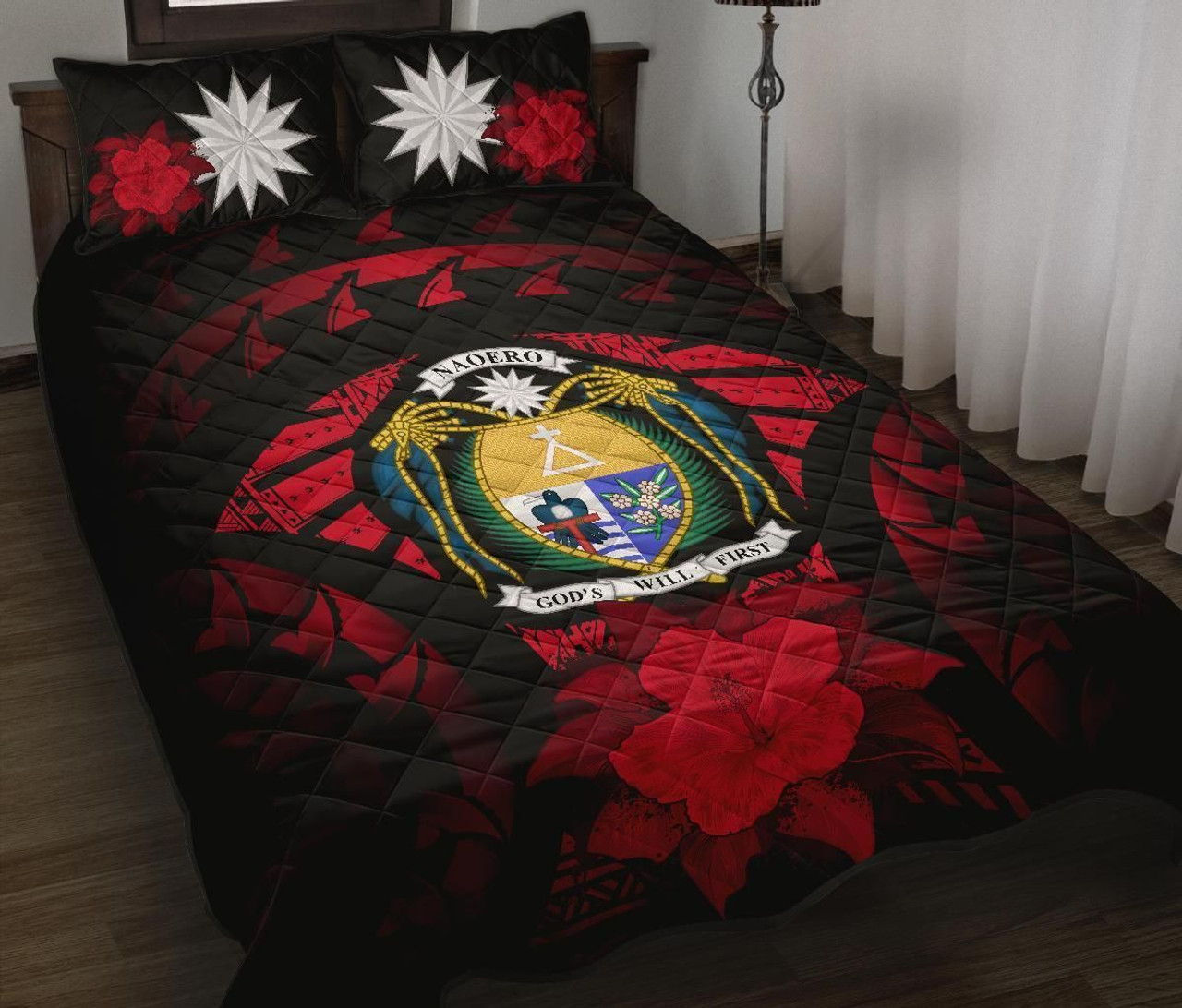 Nauru Polynesian Quilt Bed Set Hibiscus Red 1