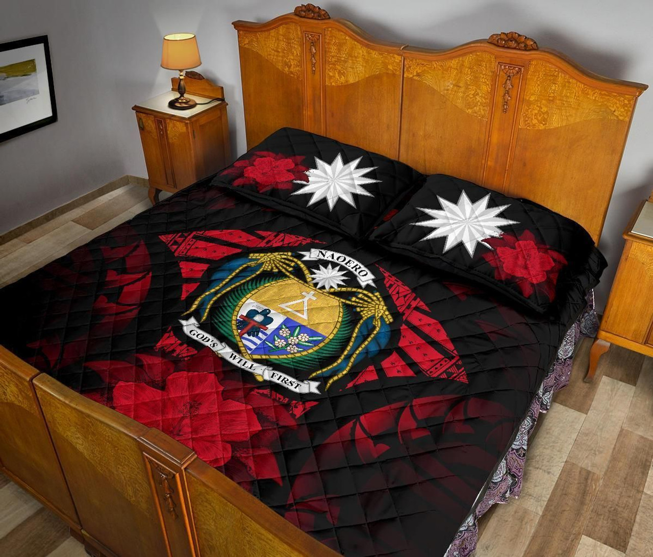 Nauru Polynesian Quilt Bed Set Hibiscus Red 4