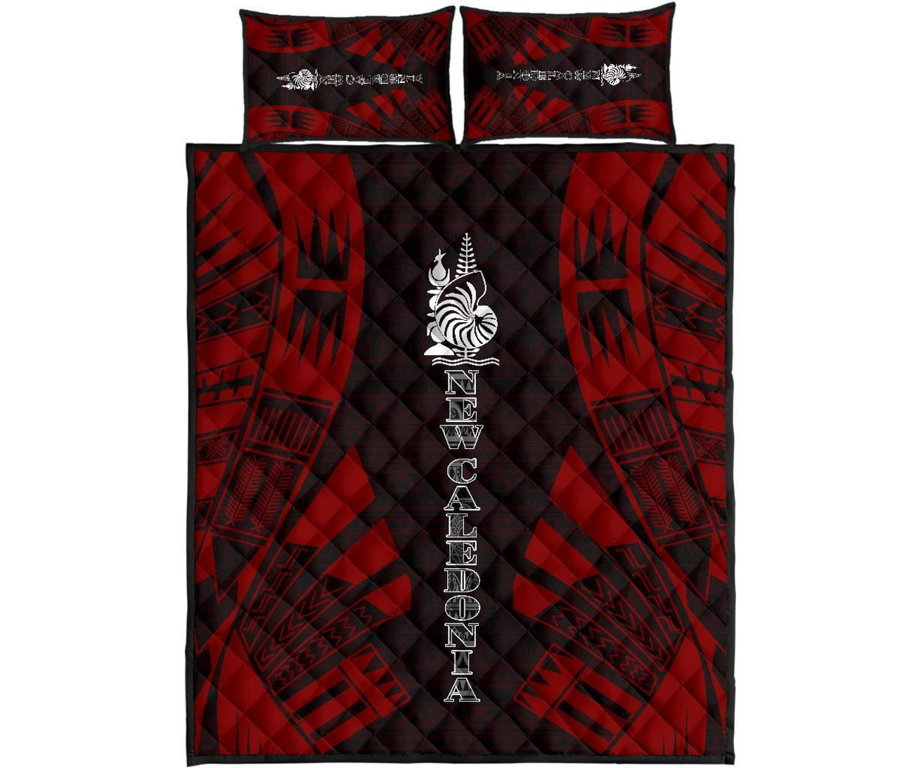 New Caledonia Quilt Bed Set - New Caledonia Coat Of Arms & Polynesian Red Tattoo Style 1