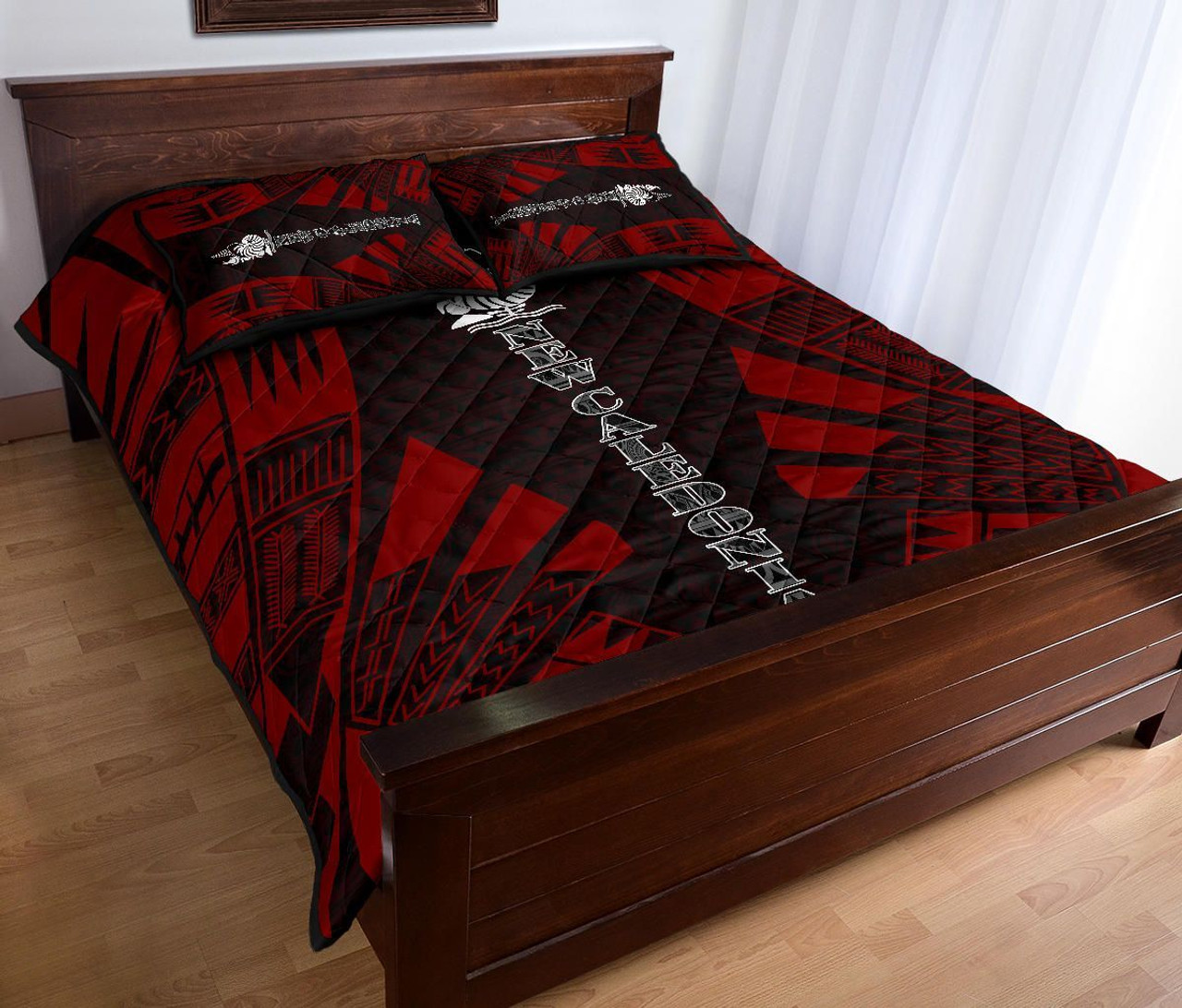 New Caledonia Quilt Bed Set - New Caledonia Coat Of Arms & Polynesian Red Tattoo Style 4