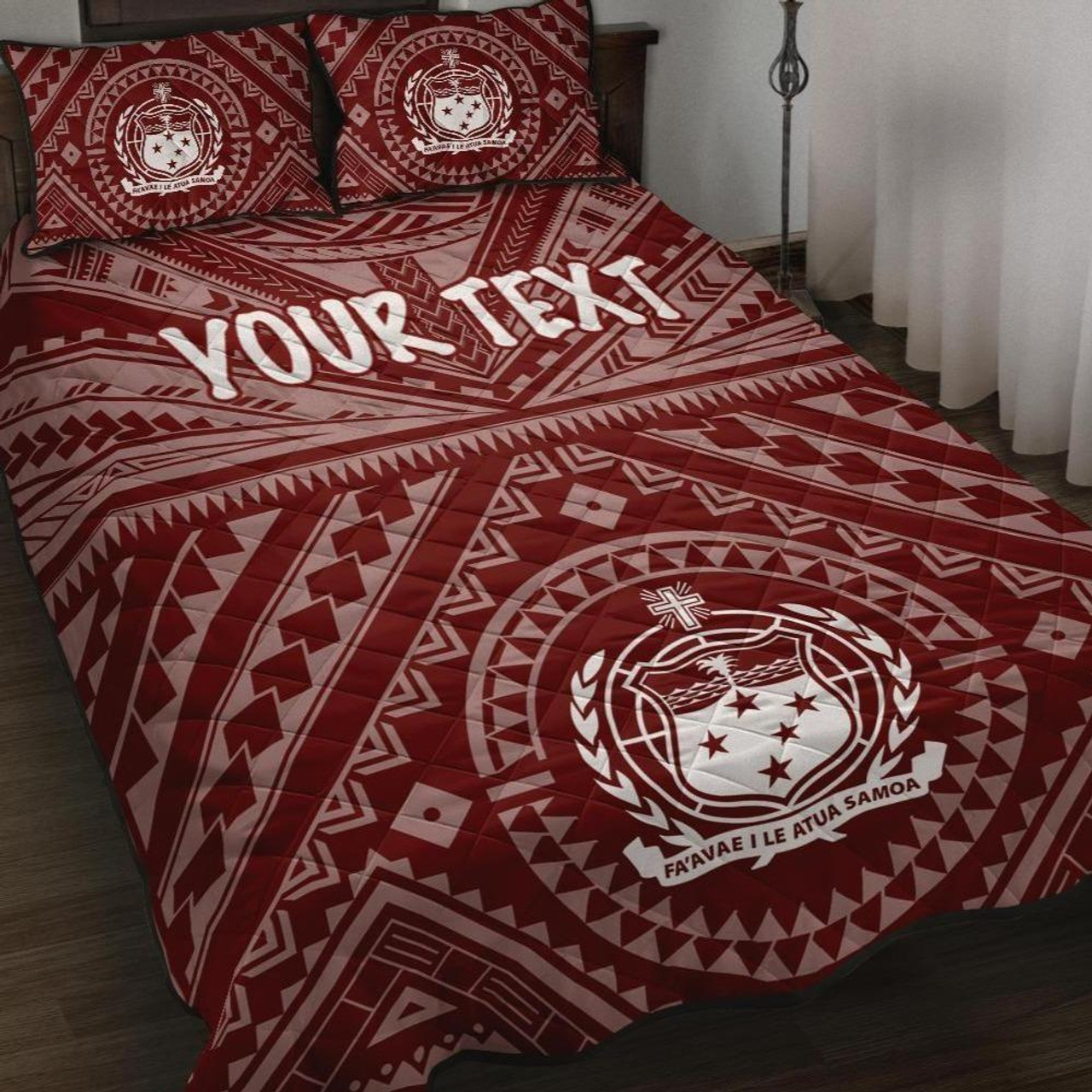 Samoa Personalised Quilt Bed Set - Samoa Seal In Polynesian Tattoo Style (Red) 1