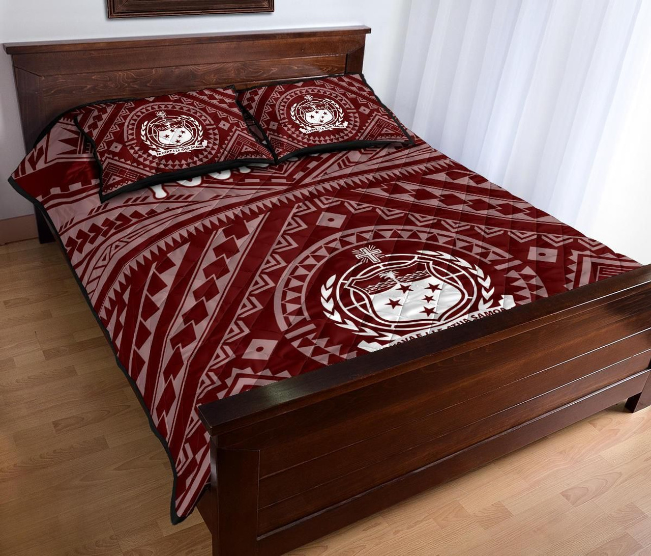 Samoa Personalised Quilt Bed Set - Samoa Seal In Polynesian Tattoo Style (Red) 3