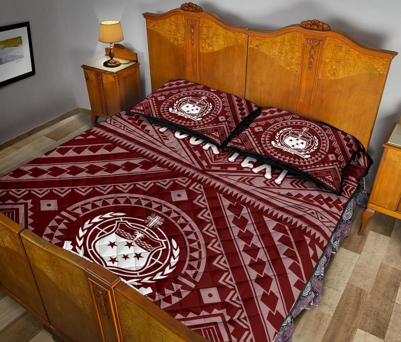 Samoa Personalised Quilt Bed Set - Samoa Seal In Polynesian Tattoo Style (Red) 4