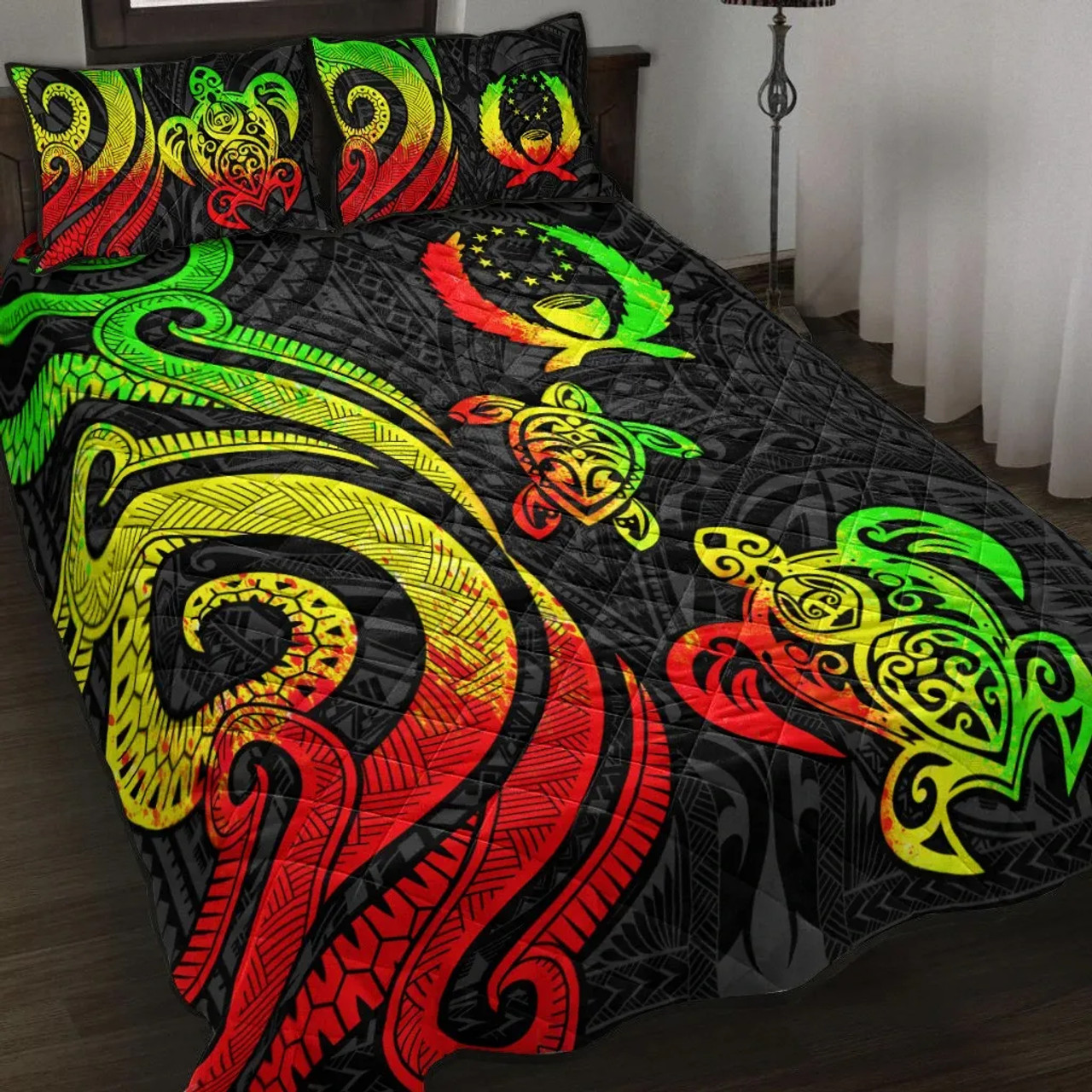 Pohnpei Quilt Bed Set - Reggae Tentacle Turtle 1