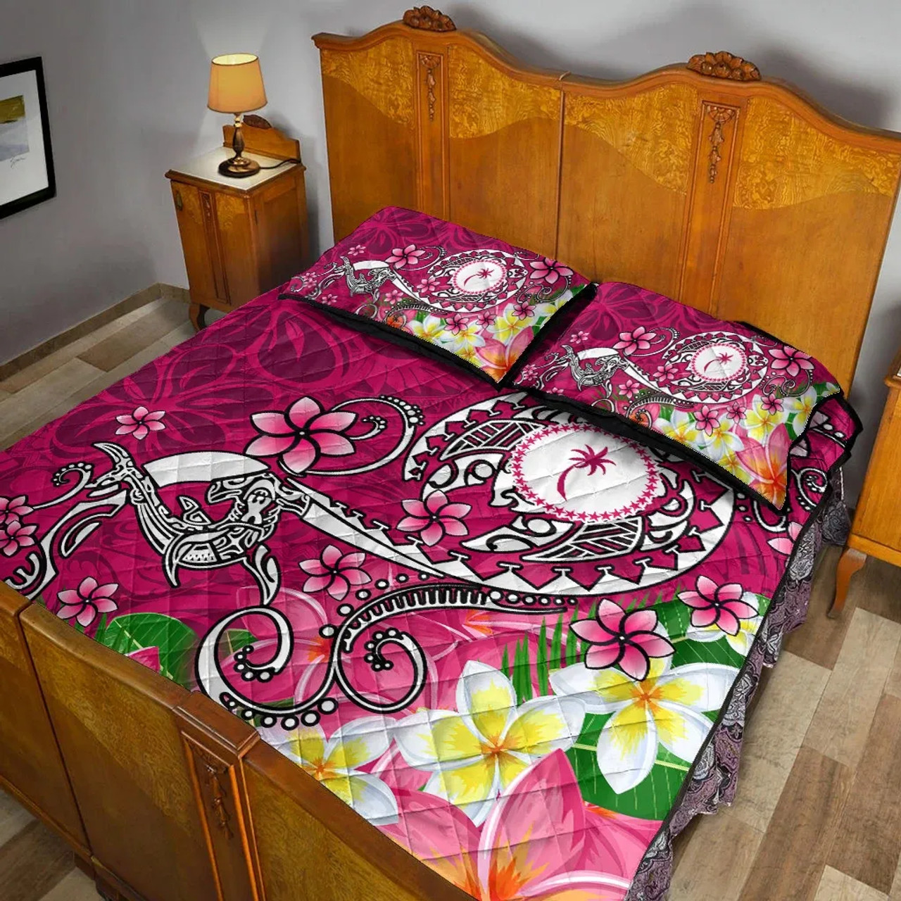 Kosrae Quilt Bed Set - Turtle Plumeria (Pink) 2