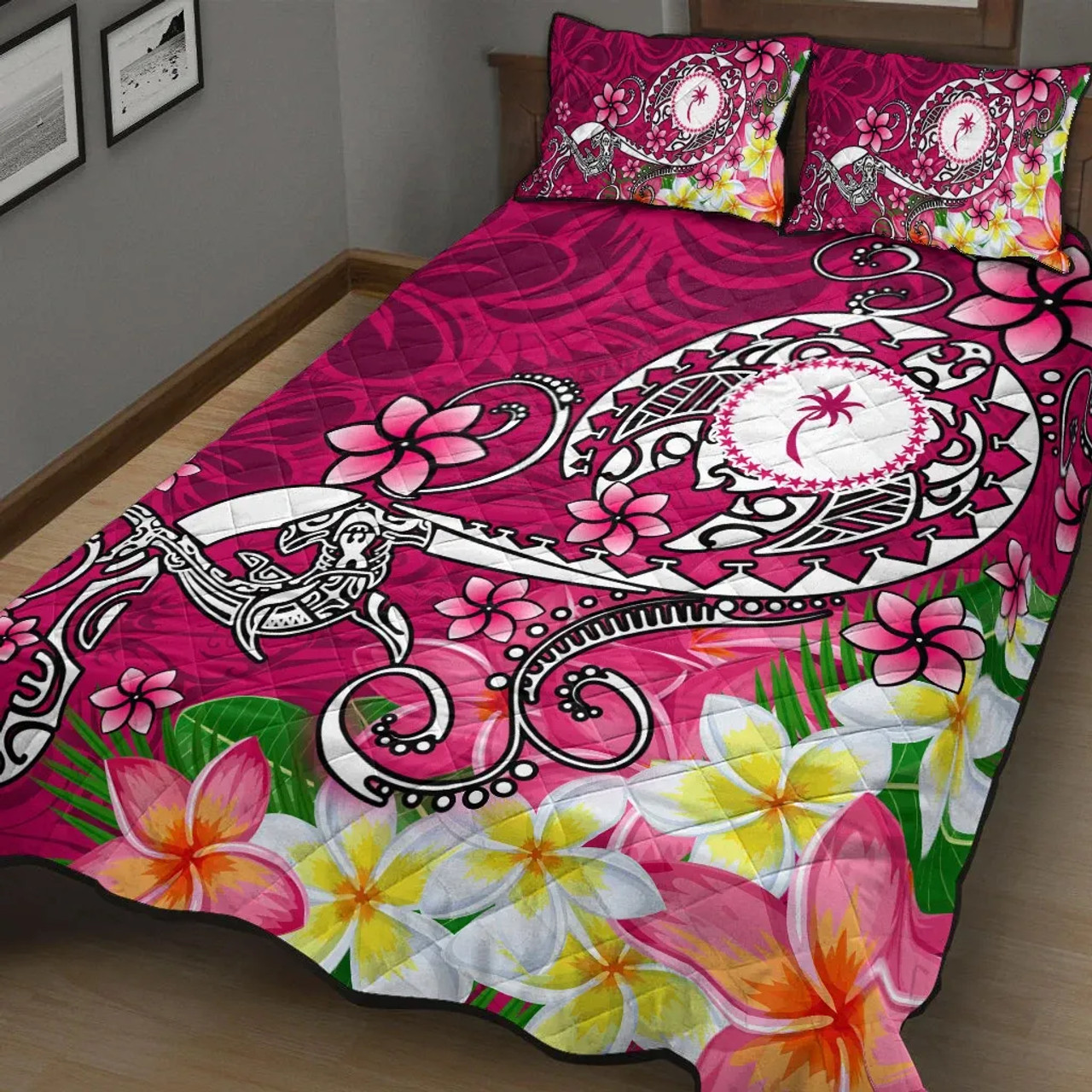 Kosrae Quilt Bed Set - Turtle Plumeria (Pink) 5