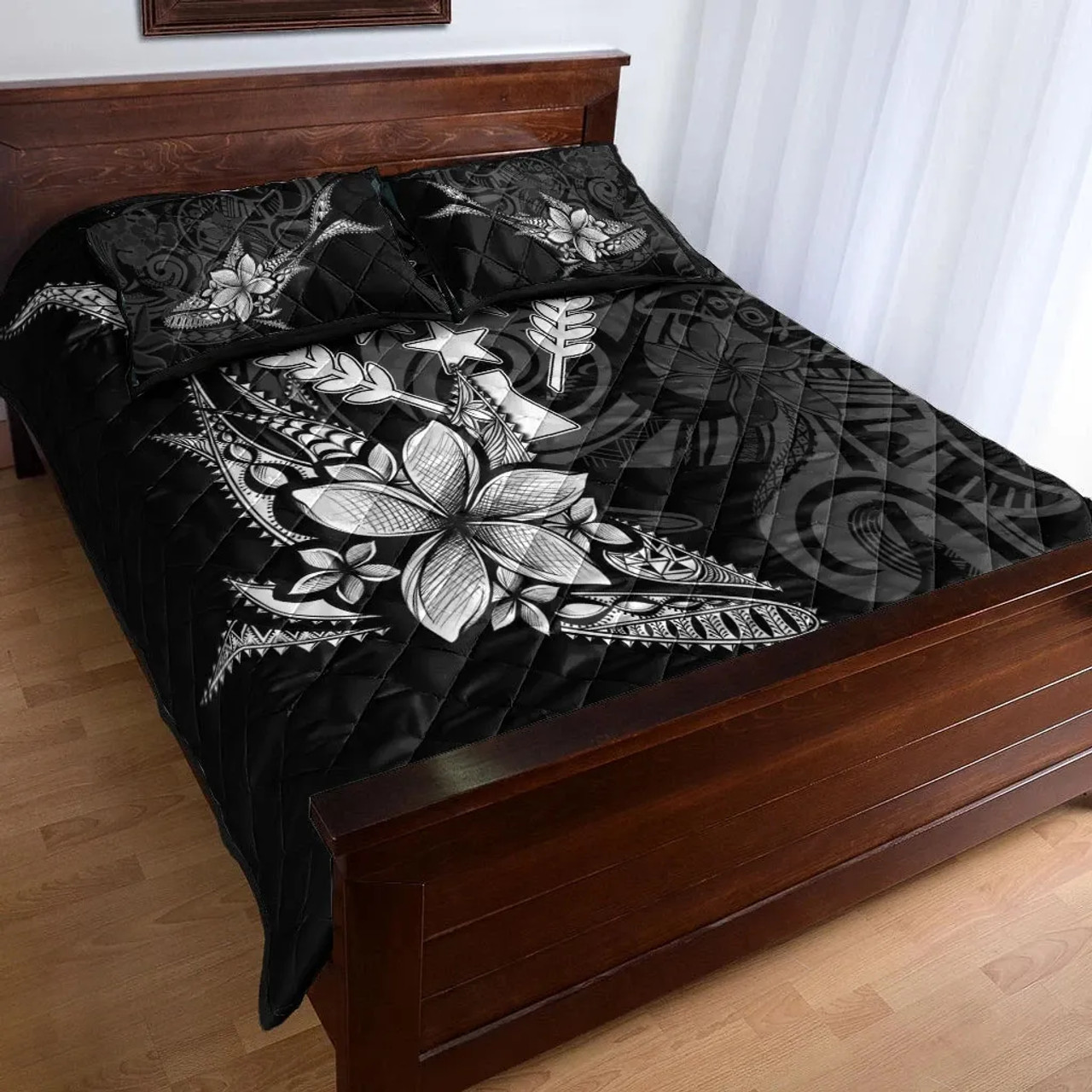 Kosrae State Quilt Bed Set - Fish With Plumeria Flowers Style 3