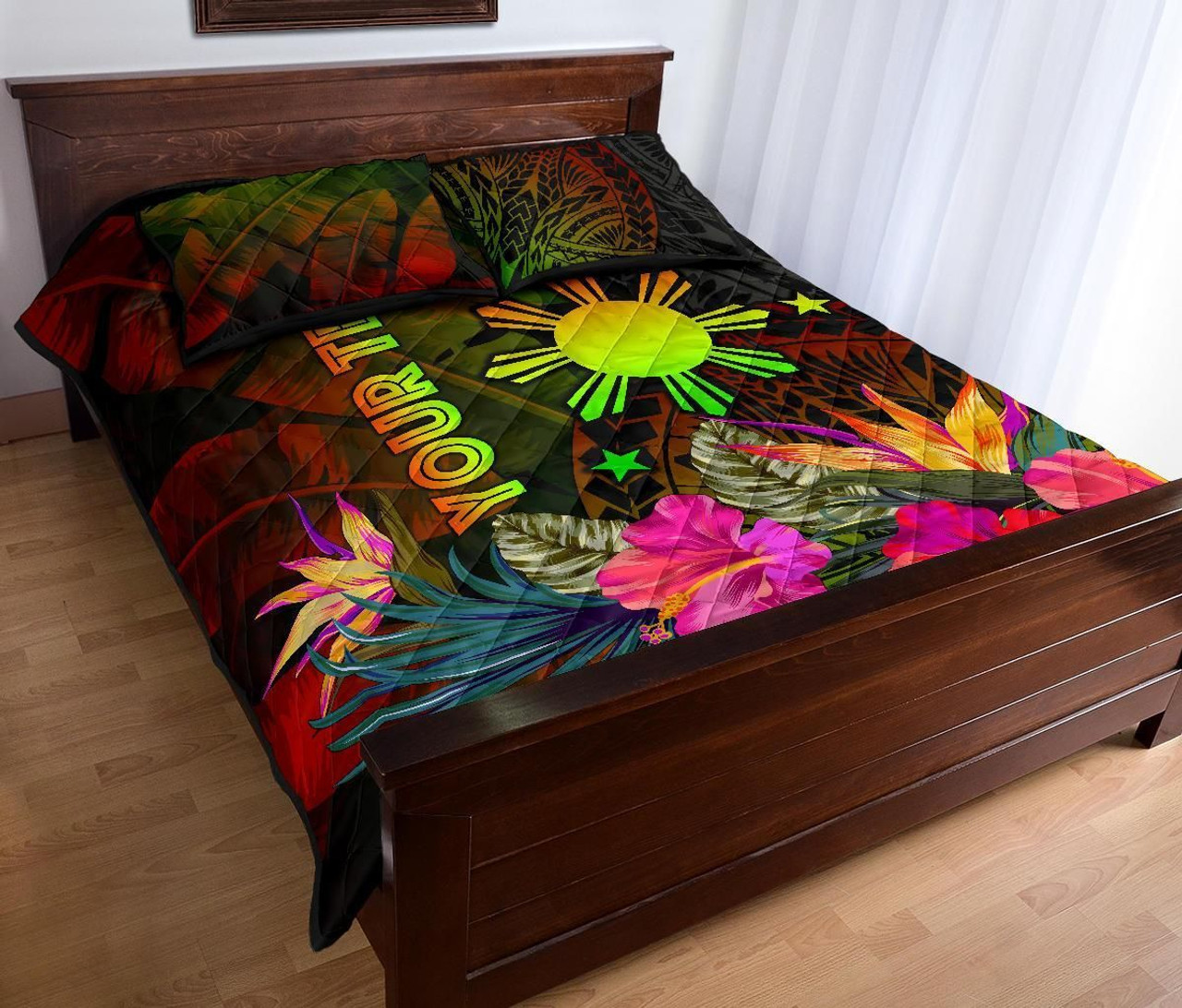 The Philippines Polynesian Personalised Quilt Bed Set - Hibiscus and Banana Leaves 3