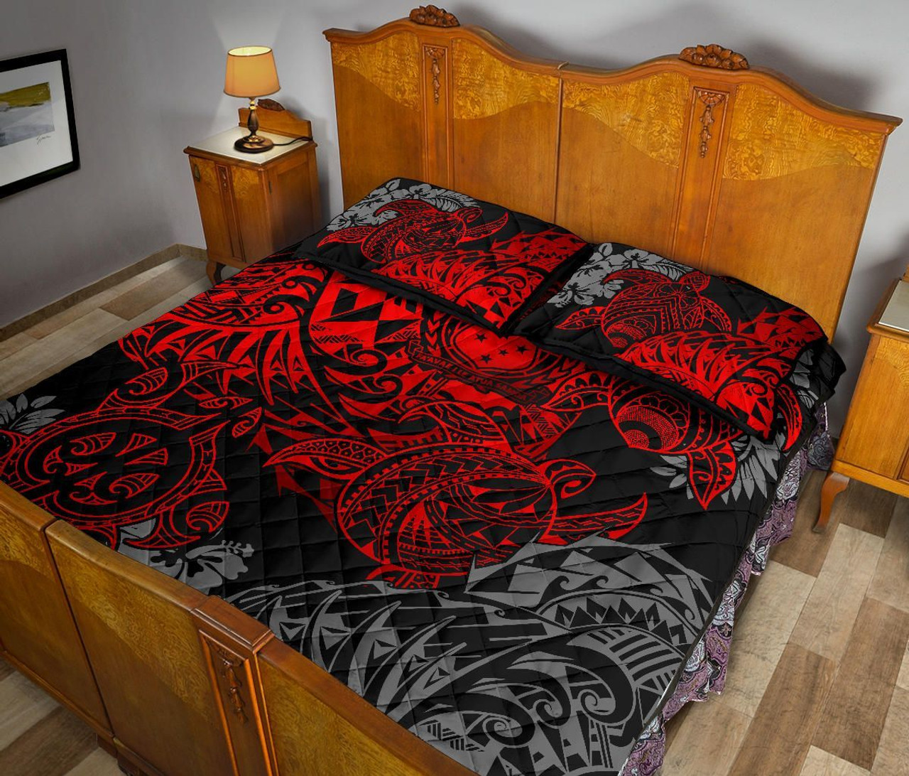 Samoa Polynesian Quilt Bed Set - Red Turtle Flowing 4