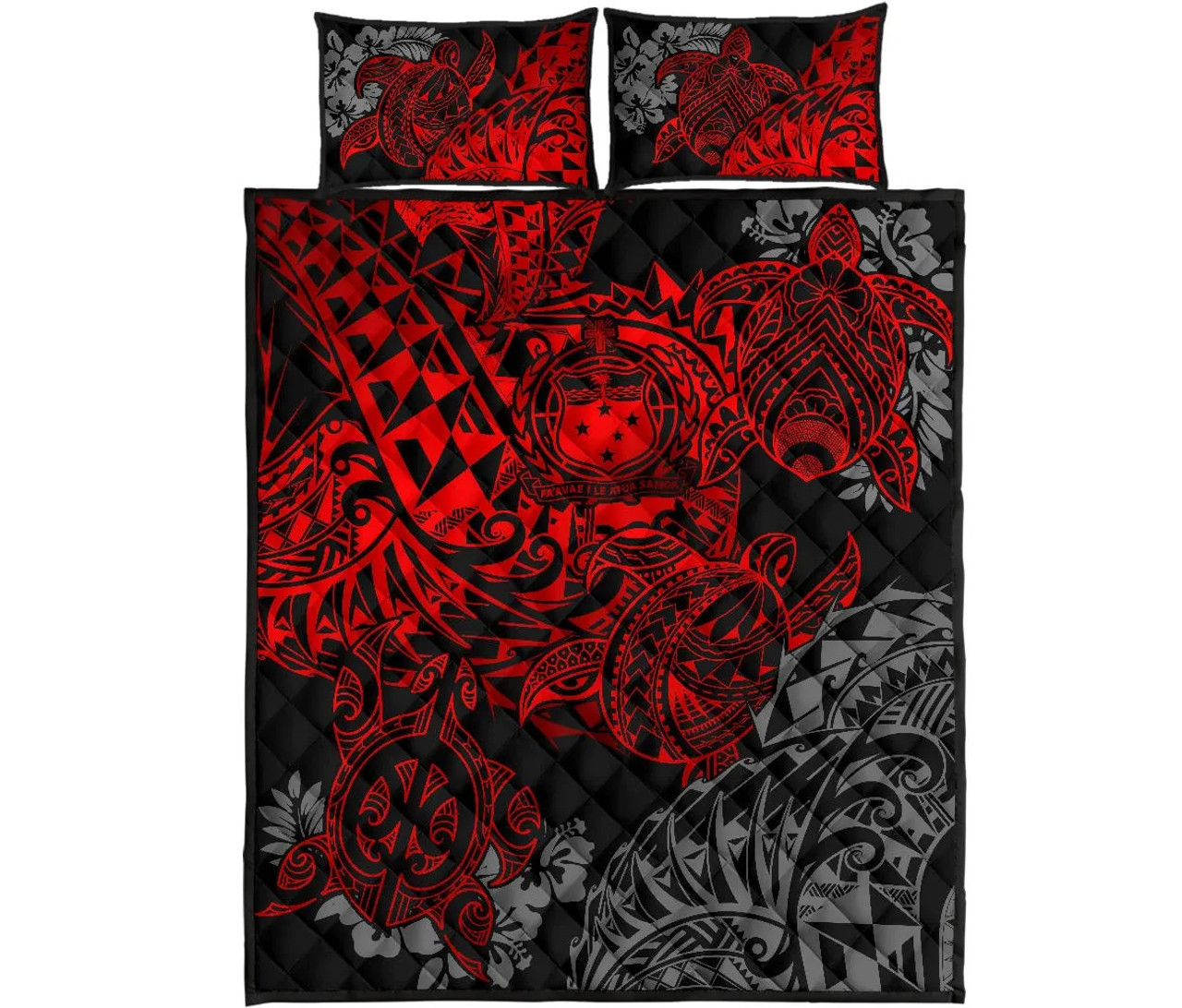 Samoa Polynesian Quilt Bed Set - Red Turtle Flowing 5