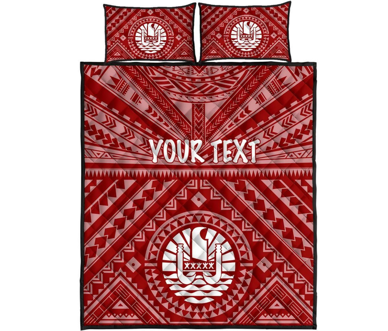 Tahiti Personalised Quilt Bed Set - Tahiti Seal In Polynesian Tattoo Style (Red) 5