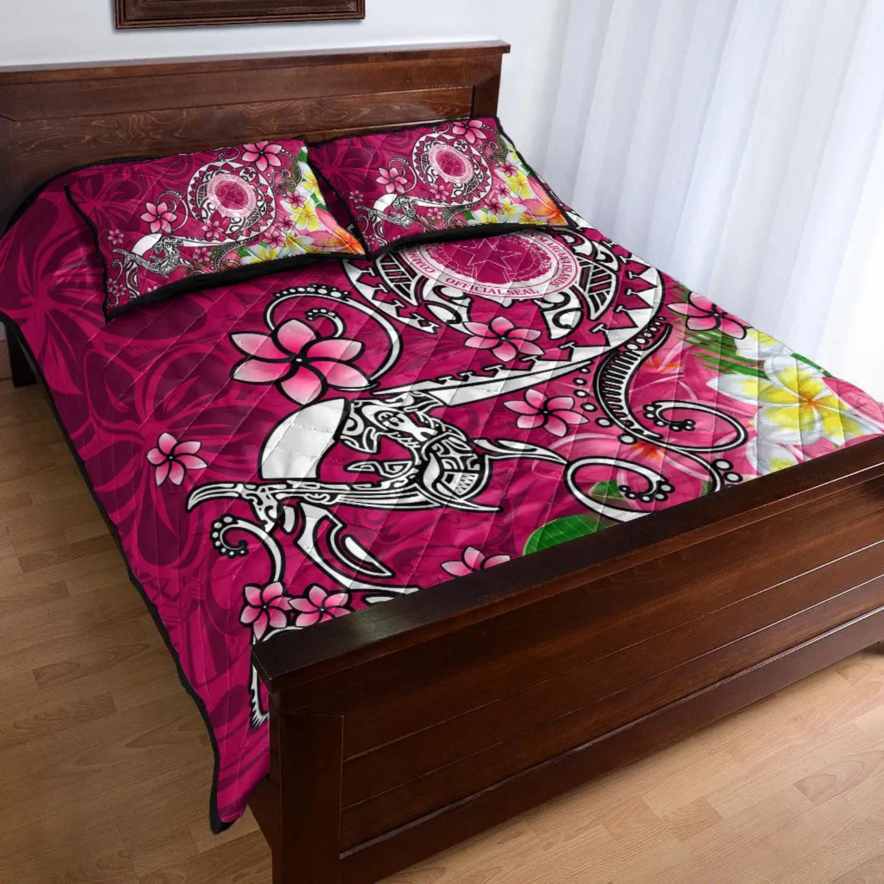 CNMI Quilt Bed Set - Turtle Plumeria (Pink) 1