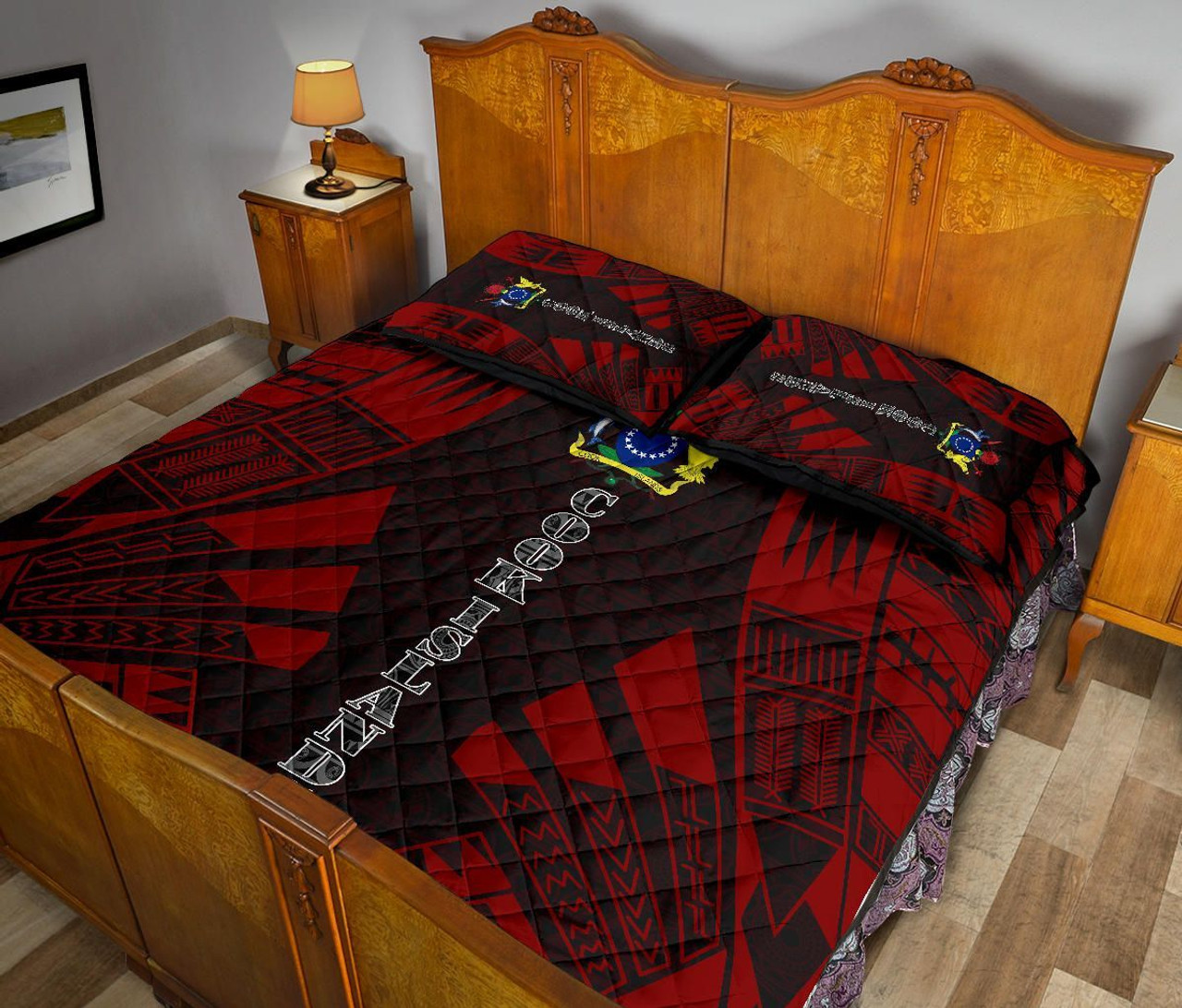 Cook Islands Quilt Bed Set - Cook Islands Coat Of Arms & Polynesian Red Tattoo Style2 5