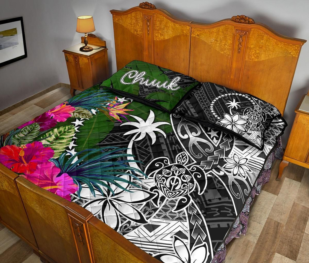 Chuuk Quilt Bed Set - Turtle Plumeria Banana Leaf 5