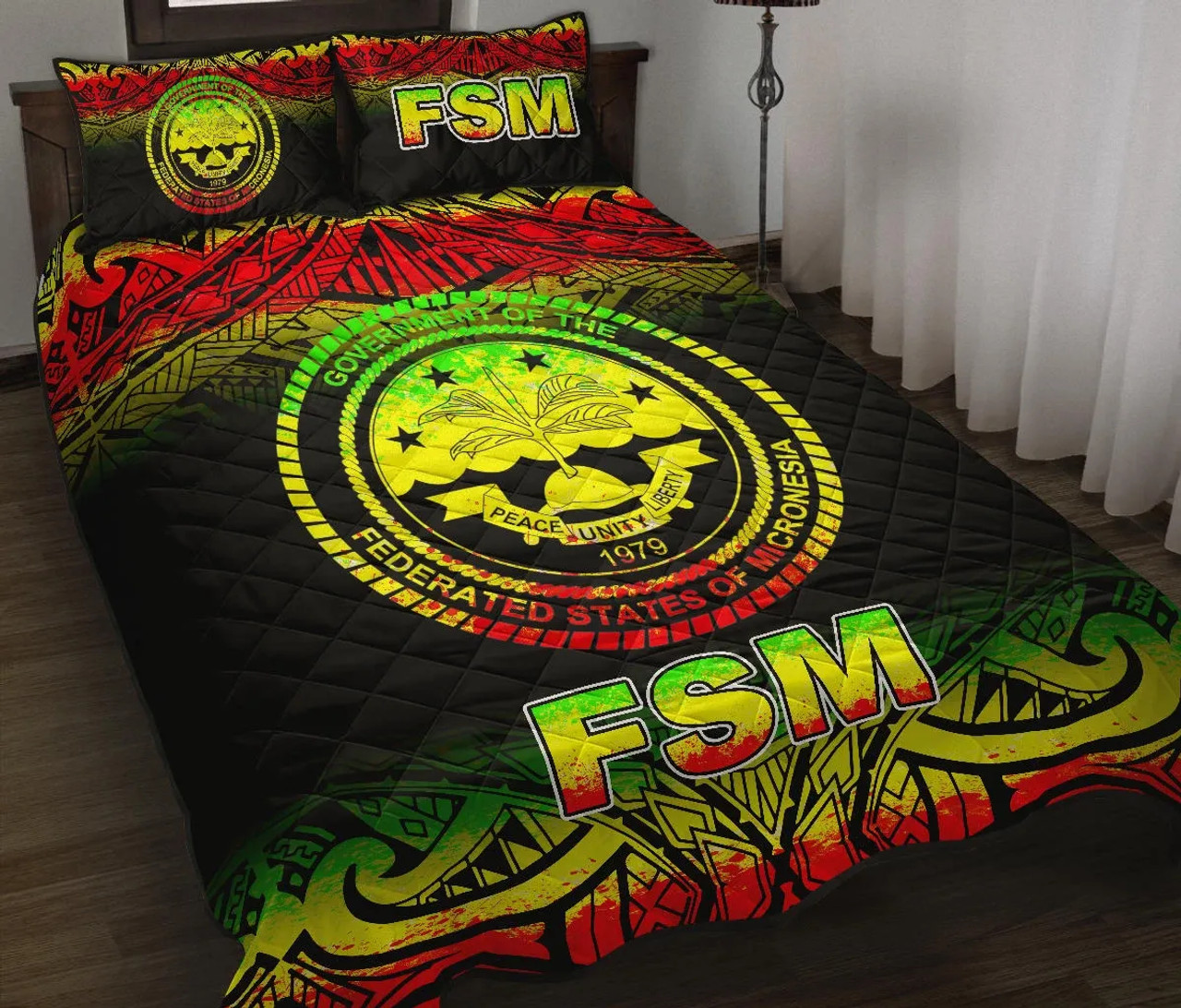 Federated States of Micronesia Quilt Bed Set - Federated States of Micronesia Seal Fog Style Reggae Version 2