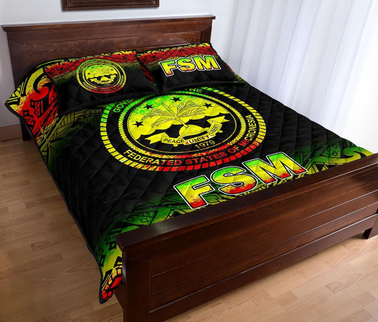 Federated States of Micronesia Quilt Bed Set - Federated States of Micronesia Seal Fog Style Reggae Version 4