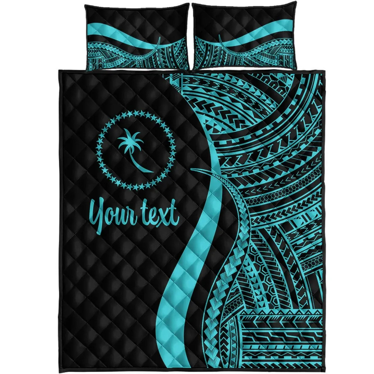 Chuuk Custom Personalised Quilt Bet Set - Turquoise Polynesian Tentacle Tribal Pattern 5