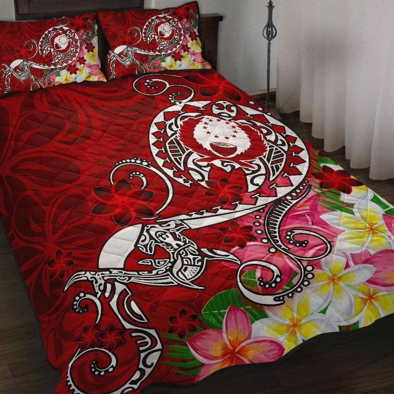 Pohnpei Quilt Bed Set - Turtle Plumeria (Red) 1