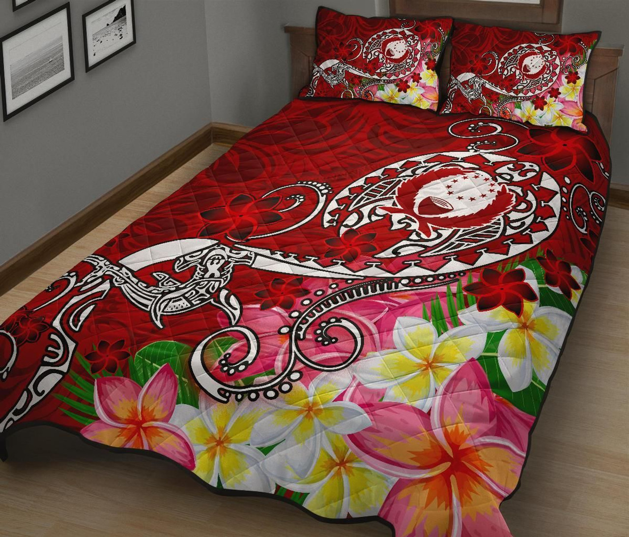 Pohnpei Quilt Bed Set - Turtle Plumeria (Red) 2