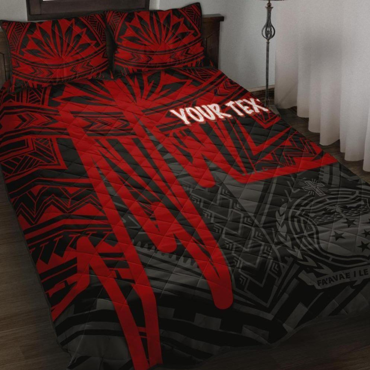 Samoa Personalised Quilt Bed Set - Samoa Seal With Polynesian Pattern In Heartbeat Style (Red) 1