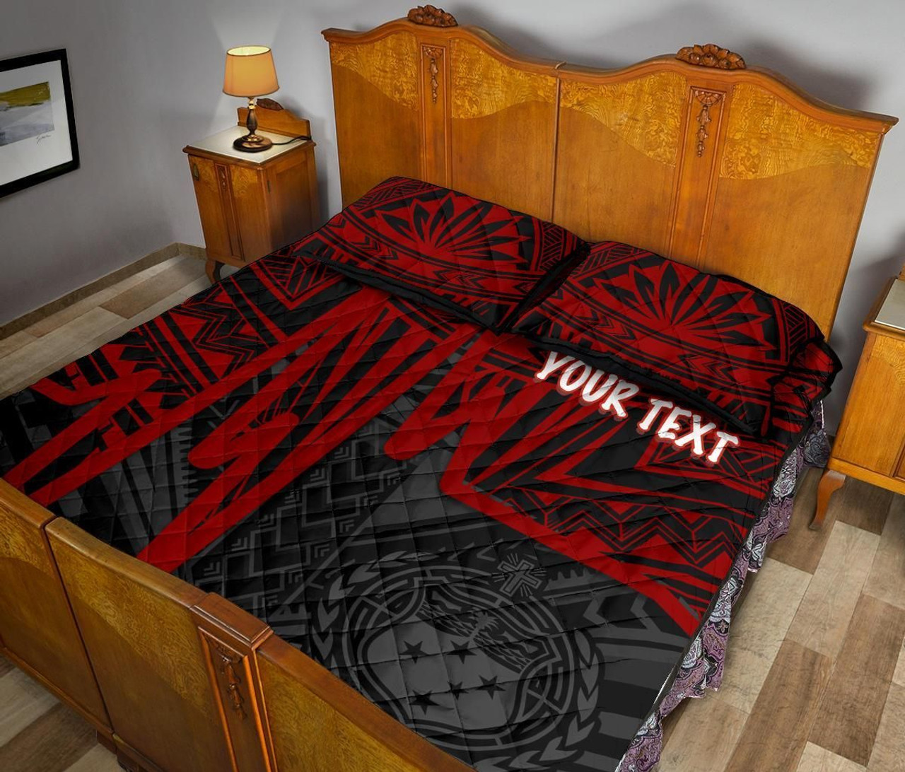 Samoa Personalised Quilt Bed Set - Samoa Seal With Polynesian Pattern In Heartbeat Style (Red) 4