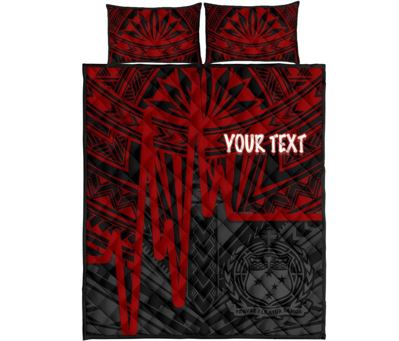 Samoa Personalised Quilt Bed Set - Samoa Seal With Polynesian Pattern In Heartbeat Style (Red) 5