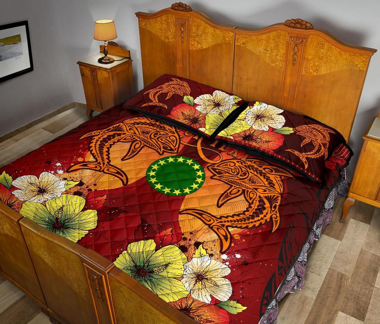 Cook Islands Custom Personalised Quilt Bed Sets - Tribal Tuna Fish 3