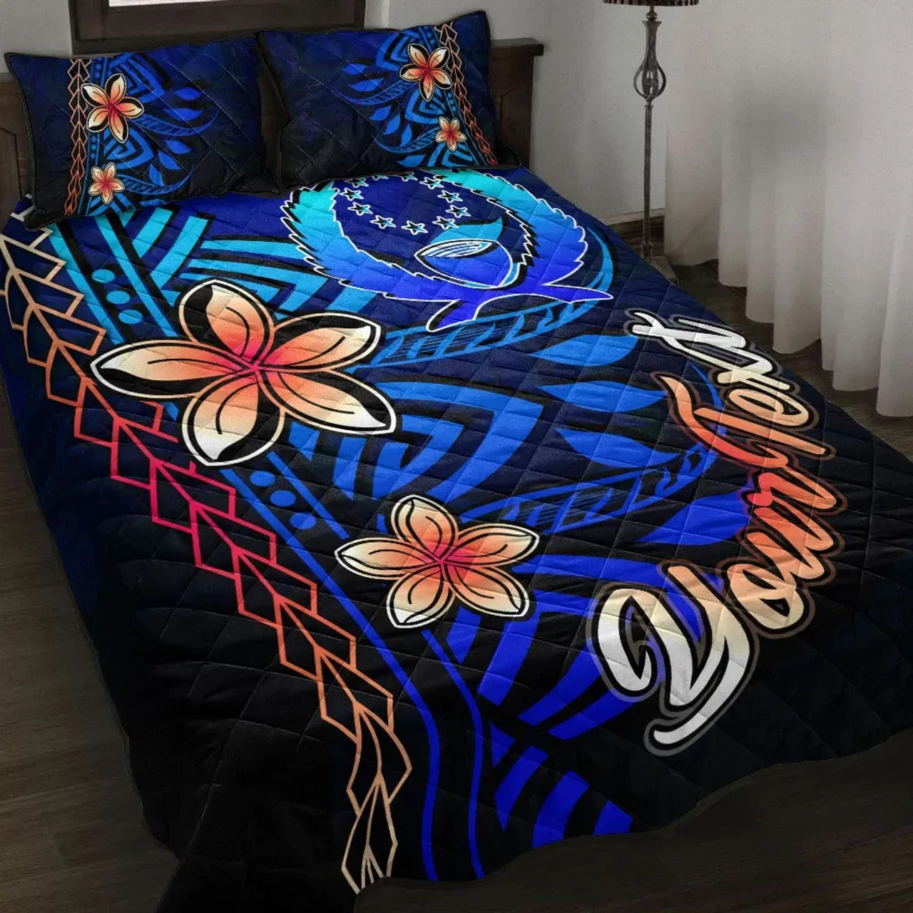 Pohnpei Custom Personalised Quilt Bed Set - Vintage Tribal Mountain 1