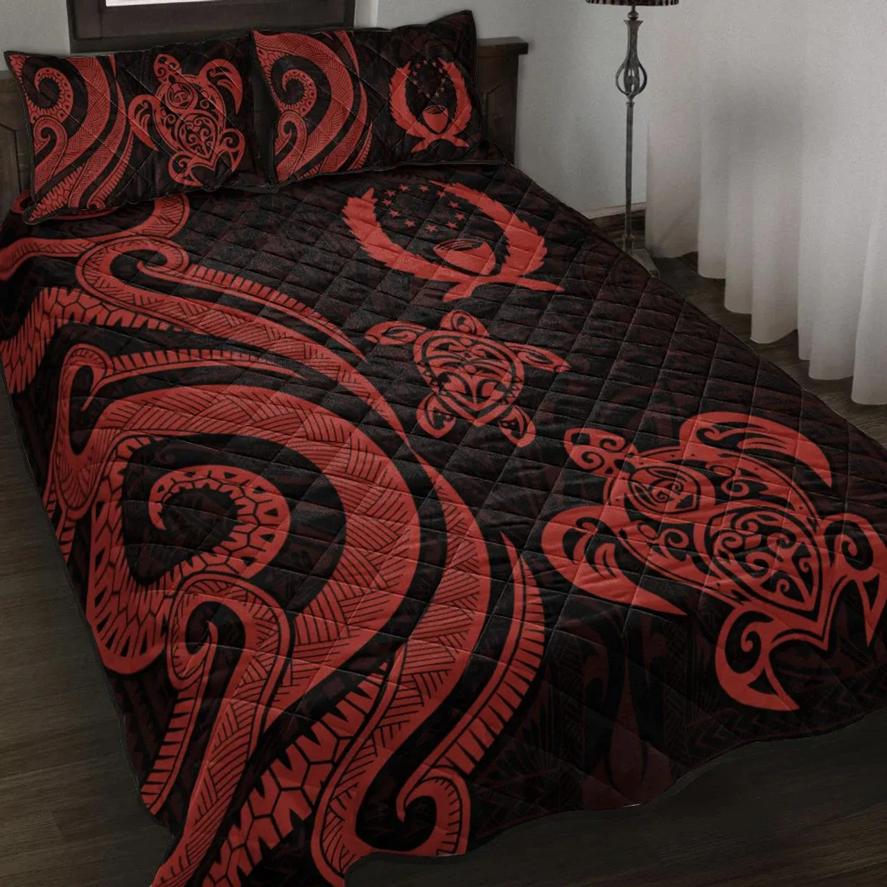 Pohnpei Quilt Bed Set - Red Tentacle Turtle 1