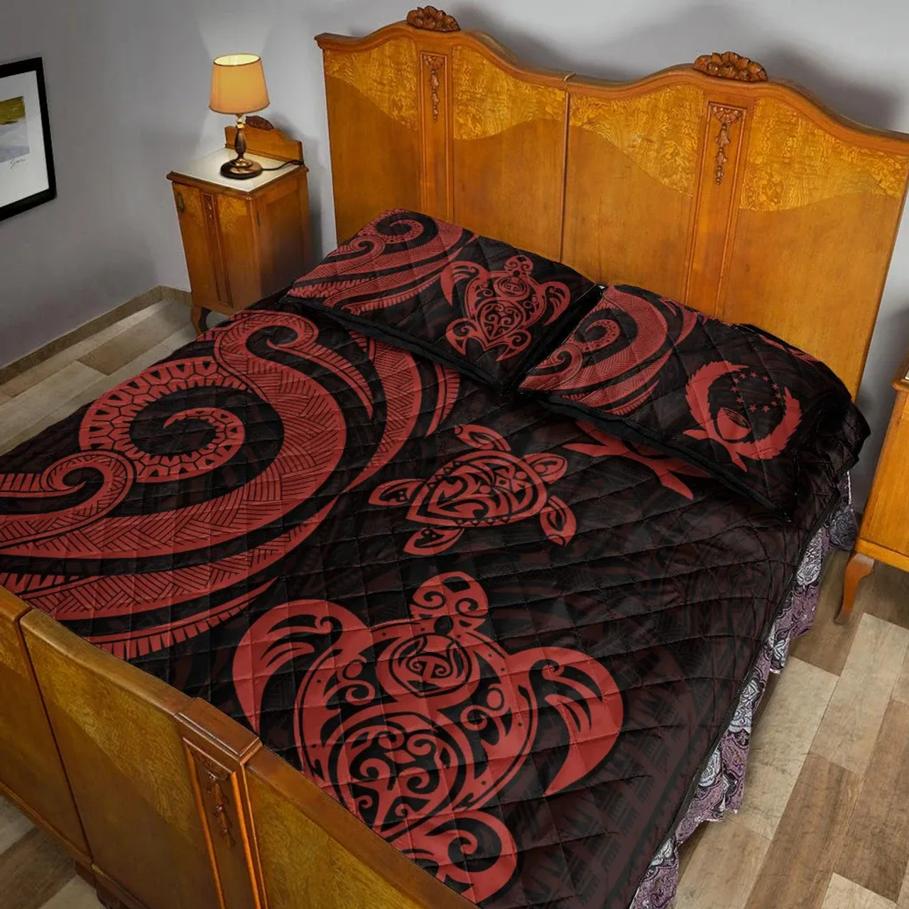 Pohnpei Quilt Bed Set - Red Tentacle Turtle 4