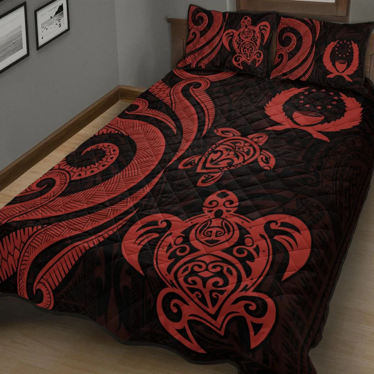 Pohnpei Quilt Bed Set - Red Tentacle Turtle 3