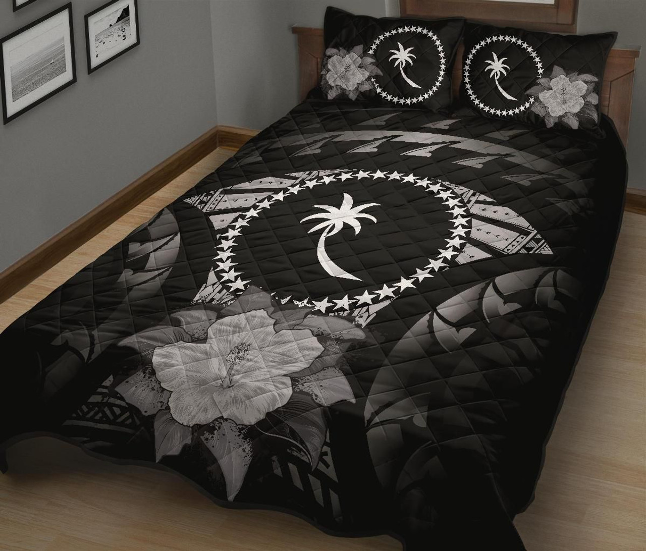 Chuuk Polynesian Quilt Bed Set Hibiscus Gray 2