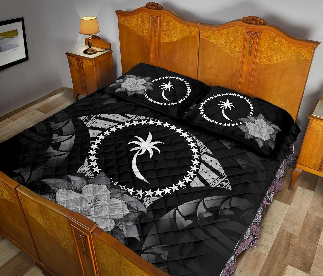 Chuuk Polynesian Quilt Bed Set Hibiscus Gray 4