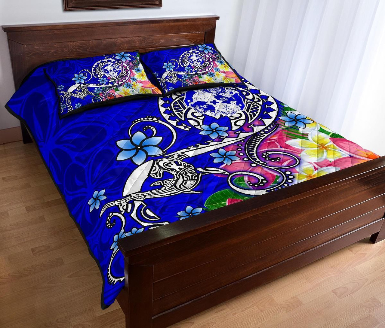 Tonga Quilt Bed Set - Turtle Plumeria (Blue) 3