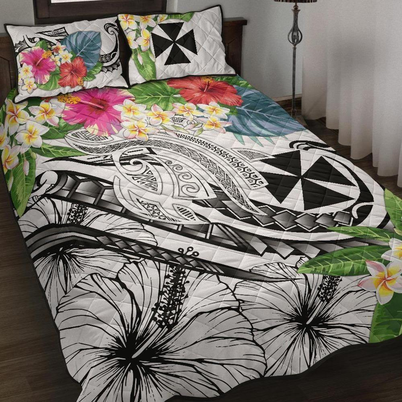 Wallis and Futuna Polynesian Quilt Bed Set - Summer Plumeria (White) 1
